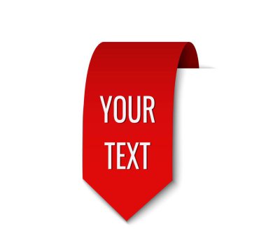 Kırmızı kurdele etiket tasarımı. dikey etiket pankartı. izole vektör resmi