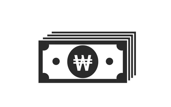South Korean Won Banknote Stack Icon Money Cash Symbol Financial — Stock Vector