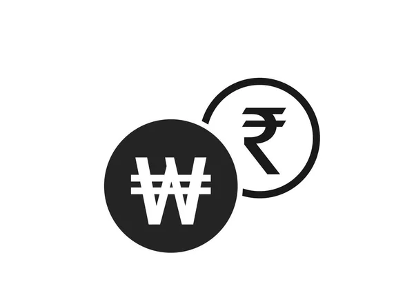 Coréen Gagné Roupie Indienne Icône Change Symbole Change Transfert Bancaire — Image vectorielle