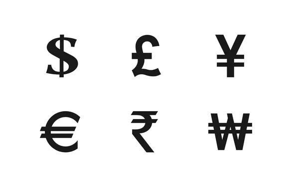 通貨表示が設定されている ユーロ 英ポンド 日本円 インドルピー 韓国ウォンの通貨記号 金融と銀行のインフォグラフィックデザイン要素は — ストックベクタ