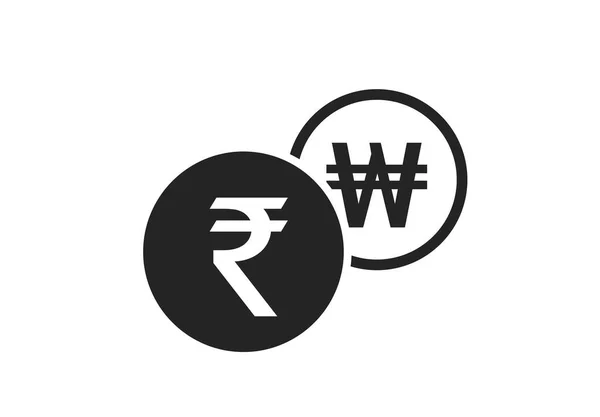 Roupie Indienne Coréen Gagné Icône Change Symbole Change Transfert Bancaire — Image vectorielle