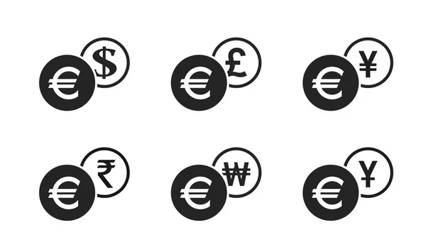 Ensemble Icônes Change Euro Argent Virement Bancaire Signe Style Simple — Image vectorielle