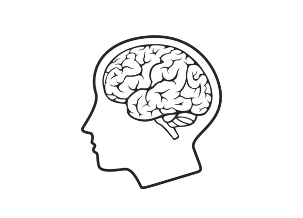 脳のアイコンで頭を シンプルなスタイルの心心理学医学神経学のシンボル — ストックベクタ
