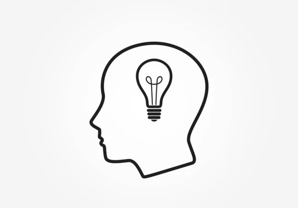 Kepala Dengan Ikon Bola Lampu Pikiran Kecerdasan Dan Ide Simbol - Stok Vektor