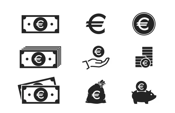 Eurobankbiljetten Munten Contanten Geldpictogrammen Financiële Bancaire Infografische Elementen Symbolen Voor — Stockvector