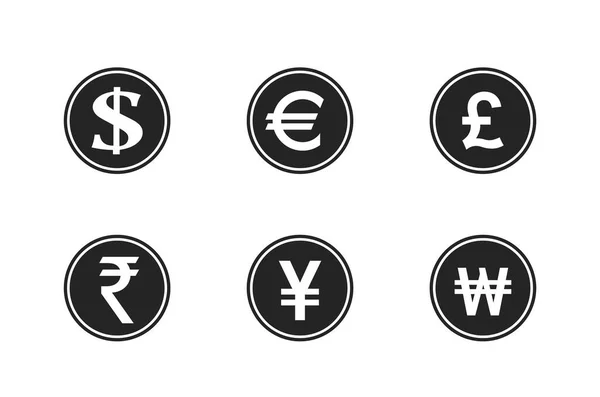 货币硬币套装 印度卢比和韩国赢得了货币图标 金融和银行信息设计部分 — 图库矢量图片