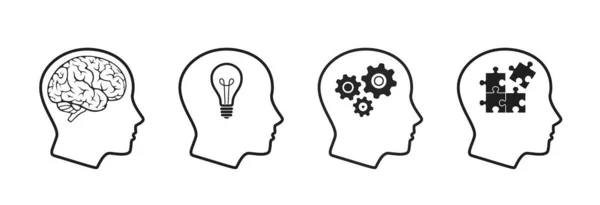 マインド プロセス アイコンセット 創造的思考 ブレインストーミング 精神的作業 脳思考 創造的プロセス ビジネスソリューションのシンボル ウェブデザインとインフォグラフィックの要素は — ストックベクタ