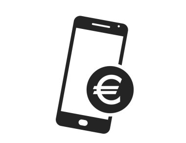 cep telefonu para ikonu. Akıllı telefona euro sikke. NFC ve e-ödeme, e-cüzdan. Web tasarımı için finansal semboller