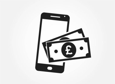 cep telefonu ödeme simgesi. İngiliz sterlini faturası akıllı telefonda. NFC ödemesi ve e-cüzdan. Web tasarımı için finansal semboller