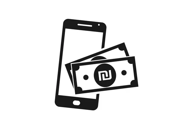 Pictogram Mobiele Telefoon Betaling Israeli Sheqel Bill Aan Telefoon Nfc — Stockvector