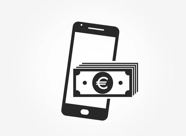 Smartphone Geld Pictogram Eurobankbiljettenstapel Mobiele Telefoon Betaling Financiële Symbolen Voor — Stockvector