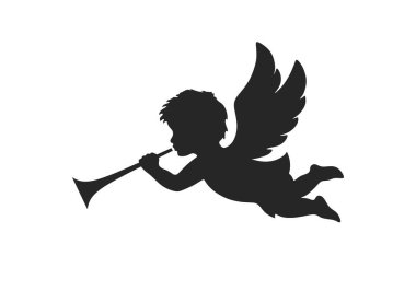 Melek ikonu. Noel günü sembolü. Haberci melek trompet üflüyor. vektör siluet resmi