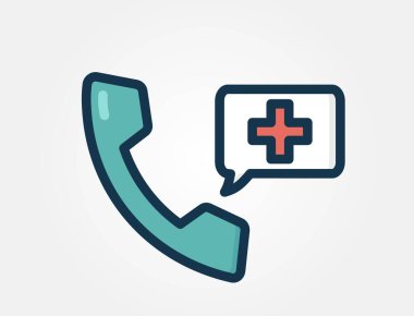 Acil çağrı ikonu. Acil servisler, tıbbi yardım hatları, teletıp veya danışma vektörü görüntüsü için doktorla iletişime geçmek