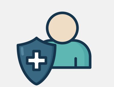 Sağlık korumasını ya da tıbbi güvenliği sembolize eden üzerinde tıbbi haç olan bir kalkanın resimli bir simgesi. İzole vektör resmi