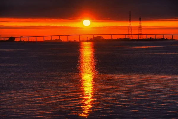 Antioch Bridge Sonnenaufgang Über Dem San Joaquin Fluss Sacramento Delta — Stockfoto