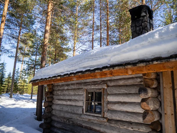 Cabana Floresta Lapônia Temporada Inverno Finlândia — Fotografia de Stock