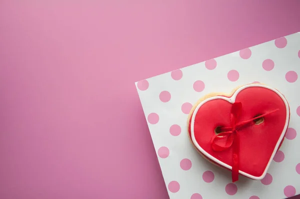 Romantic Background Valentine Gingerbread Hearts Love Love Congratulation Pink White — Stock Photo, Image