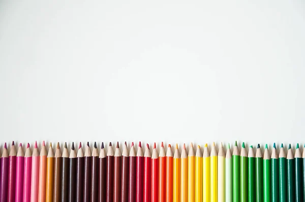 Many Multi Colored Pencils Background Color Pencils Rainbow Colors Palette — Stock Photo, Image