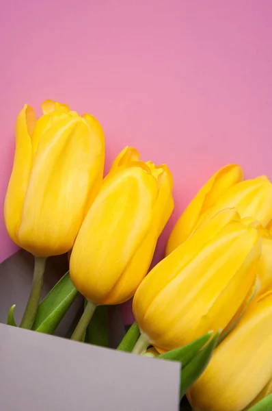 Bouquet Yellow Flowers Spring Tulips Flowers Gift Congratulations March February — Stock Photo, Image
