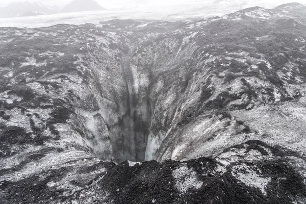 Grande Moulin Sul Ghiacciaio Solheimajokull Islanda — Foto Stock