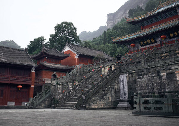 ancient taoist temple on a mountain. 