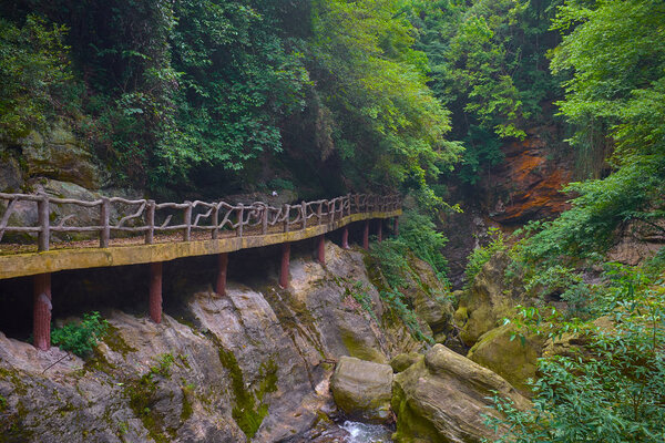 The old beautiful road to kung fu Temple in mountain