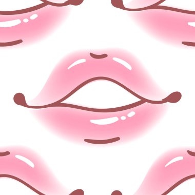 Fırça çeşitli kadın dudaklar sorunsuz vektör desen çizilmiş. Farklı seksi dudaklar şekiller. Doodle stil moda, kozmetik arka plan. Sanatsal doku soyut el çekilmiş.