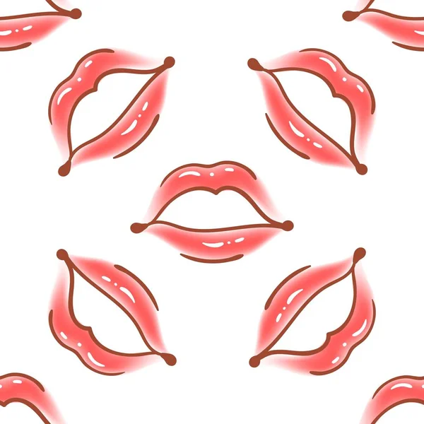 Fırça çeşitli kadın dudaklar sorunsuz vektör desen çizilmiş. Farklı seksi dudaklar şekiller. Doodle stil moda, kozmetik arka plan. Sanatsal doku soyut el çekilmiş. — Stok Vektör