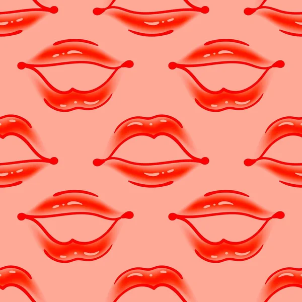 毛笔画出各种女人唇间无缝的矢量图案。不同的性感嘴唇形状。涂鸦风格时尚, 美容背景。抽象手绘艺术纹理. — 图库矢量图片