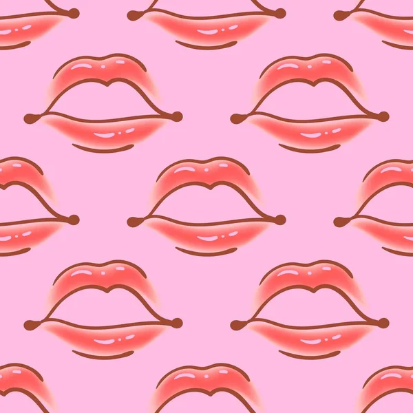 Borstel getrokken verschillende vrouw lippen naadloze vector patroon. Verschillende sexy lippen vormen. Doodle stijl fashion, cosmetologie achtergrond. Abstracte hand getekend artistieke textuur. — Stockvector