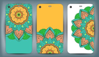 Telefon servis talebi mandala tasarım kümesi. Vintage dekoratif öğeler. Elle çizilmiş arka plan. Islam, Arapça, Indian, Osmanlı motifleri