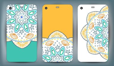 Telefon servis talebi mandala tasarım kümesi. Vintage dekoratif öğeler. Elle çizilmiş arka plan. Islam, Arapça, Indian, Osmanlı motifleri