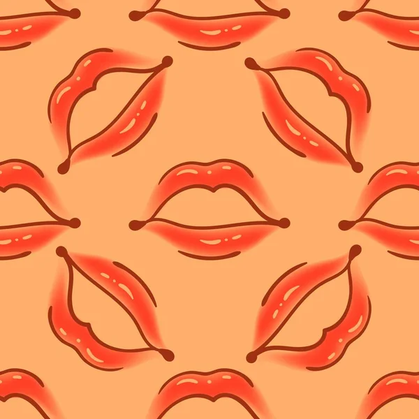 Pinsel zeichnete verschiedene Frauenlippen nahtlose Vektormuster. verschiedene sexy Lippenformen. Doodle-Stil Mode, Kosmetologie Hintergrund. abstrakte handgezeichnete künstlerische Textur. — Stockvektor