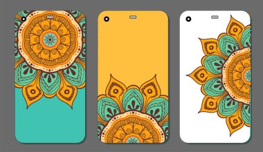 Telefon servis talebi mandala tasarım kümesi. Vintage dekoratif öğeler. Elle çizilmiş arka plan. Islam, Arapça, Indian, Osmanlı motifleri
