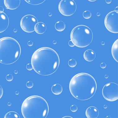 Mavi zemin üzerine beyaz Bubble Dikişsiz desen vektör çizim