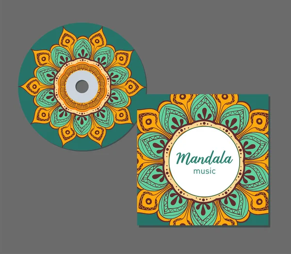 Modelo de design de capa de CD com estilo mandala floral. Árabe, indiano, paquistão, motivo asiático. Ilustração vetorial . — Vetor de Stock