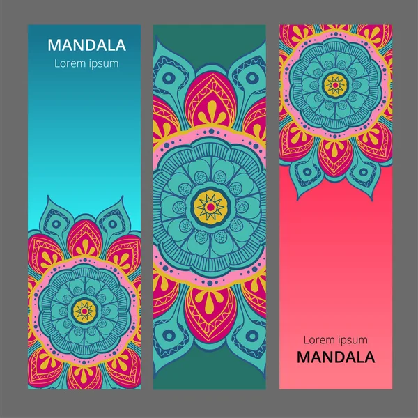 Indischen Blumen Paisley Medaillon Banner. Ethnische Mandala-Ornamente. verwendbar für Textilien, Grußkarte, Malbuch, Handyhüllendruck. — Stockvektor