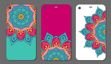 Telefon servis talebi mandala tasarım kümesi. Vintage dekoratif öğeler. Elle çizilmiş arka plan. Islam, Arapça, Indian, Osmanlı motifleri