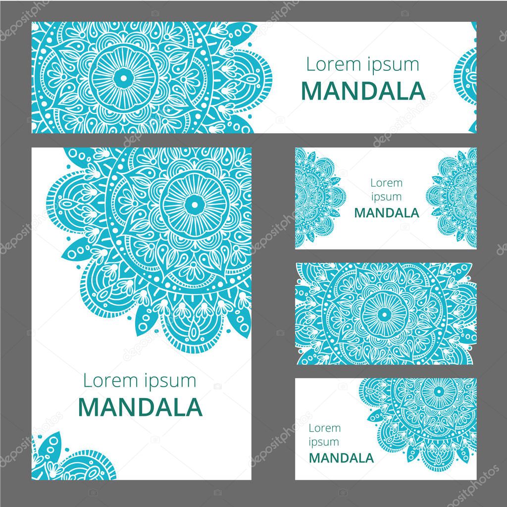 Mandala pattern design template. May be used for Business card or booklet, banner, book cover. Vector illustration.