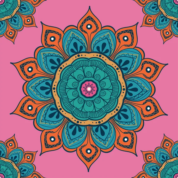 Fleur mandala fond coloré pour cartes, impressions, textiles et livres à colorier. Modèle sans couture — Image vectorielle