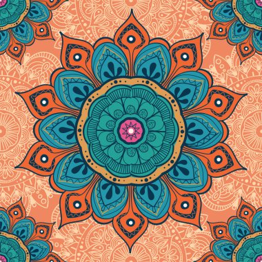 Çiçek mandala renkli arka plan kartları, baskı, Tekstil ve boyama kitapları için. Seamless modeli