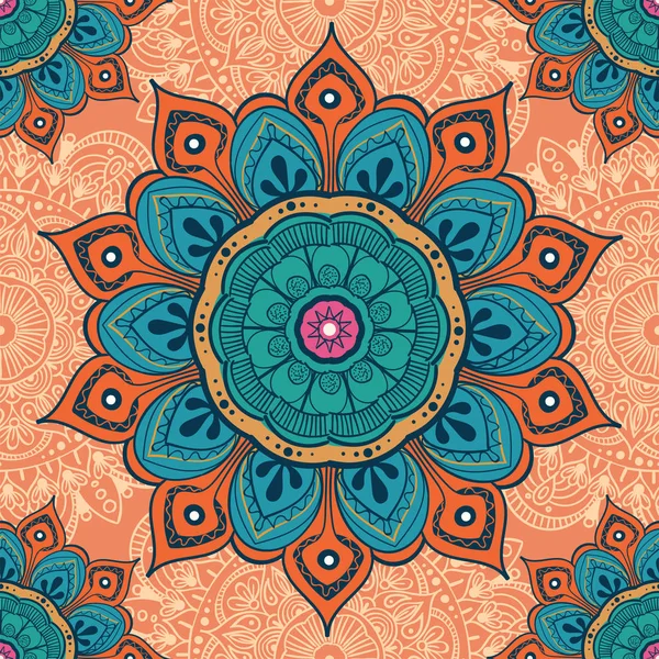 Blumen Mandala bunten Hintergrund für Karten, Drucke, Textilien und Malbücher. nahtloses Muster — Stockvektor