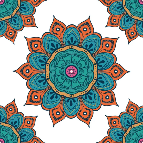 Blumen Mandala bunten Hintergrund für Karten, Drucke, Textilien und Malbücher. nahtloses Muster — Stockvektor