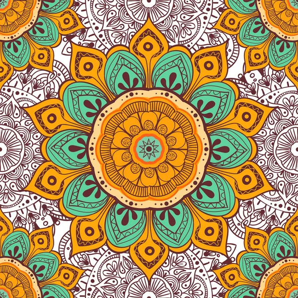 Mandala fiore sfondo colorato per carte, stampe, libri tessili e da colorare. Modello senza cuciture — Vettoriale Stock