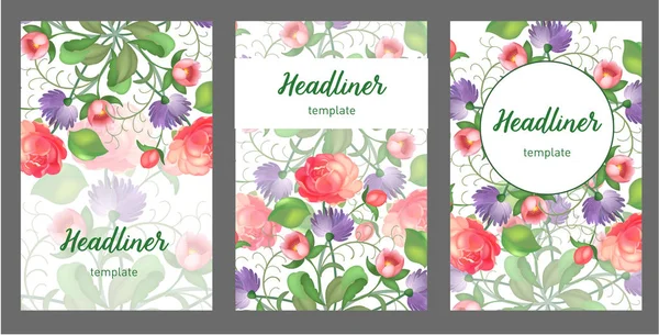 Kartenset mit Blume Rose, Blätter. Hochzeitsschmuck Konzept. Florales Plakat, einladen. Vector dekorative Grußkarte oder Einladung Design Hintergrund — Stockvektor