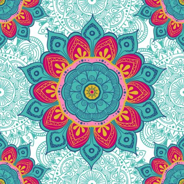 Çiçek mandala renkli arka plan kartları, baskı, Tekstil ve boyama kitapları için. Seamless modeli