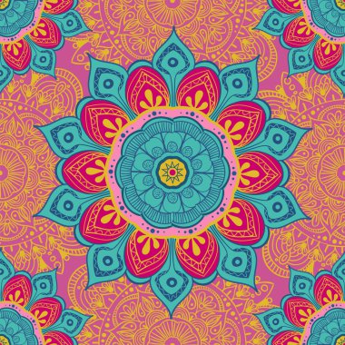 Çiçek mandala renkli arka plan kartları, baskı, Tekstil ve boyama kitapları için. Seamless modeli