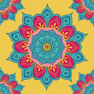 Çiçek mandala renkli arka plan kartları, baskı, Tekstil ve boyama kitapları için. Seamless modeli