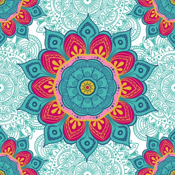 Fondo colorido mandala flor para tarjetas, impresiones, textiles y libros para colorear. Patrón sin costura — Vector de stock