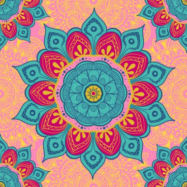 Çiçek mandala renkli arka plan kartları, baskı, Tekstil ve boyama kitapları için. Seamless modeli. Vektör çizim